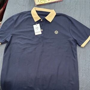 Navy Blue Polo Shirt with Tan Accents